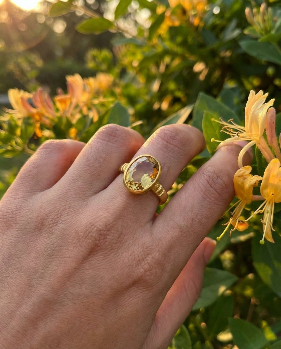 Natural Citrine Panchdhatu Ring Lab Certified (Pukhraj Substitute)- AA Quality Stone