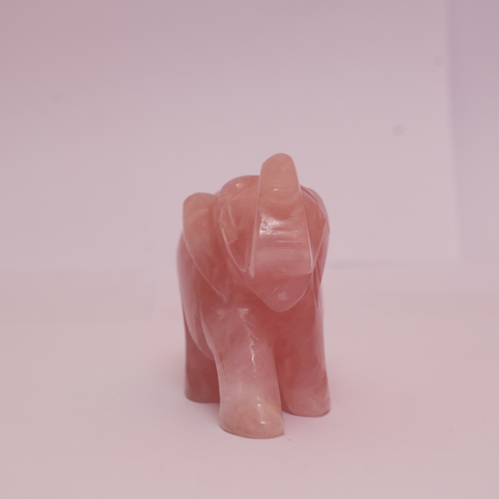 Rose Quartz Crystal Elephant Idol Murti - 161gm