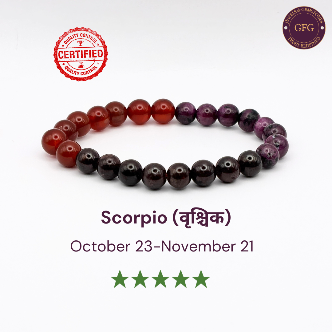 Scorpio Zodiac Birthstone Crystal Bracelet- 8 mm- Vrishchik Rashi Crystal Bracelet