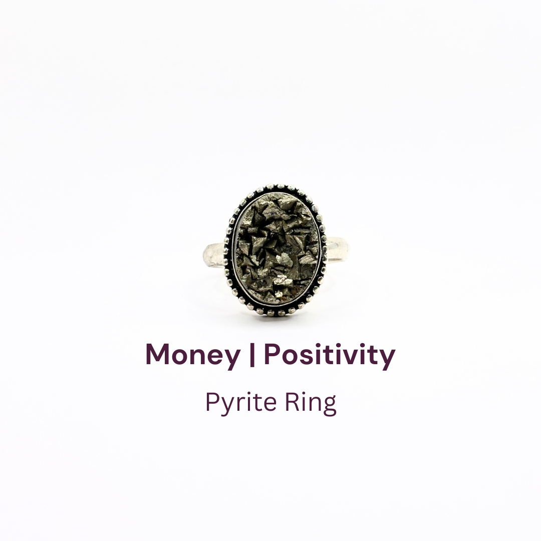 Pyrite Ring Original Natural Oval Dotted Adjustable