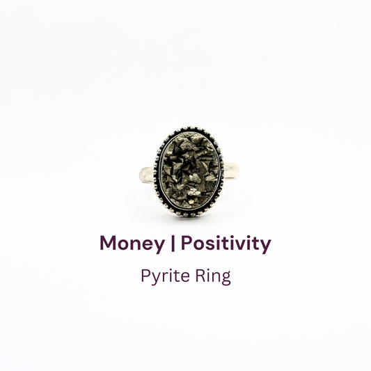 Pyrite Ring Original Natural Oval Dotted Adjustable