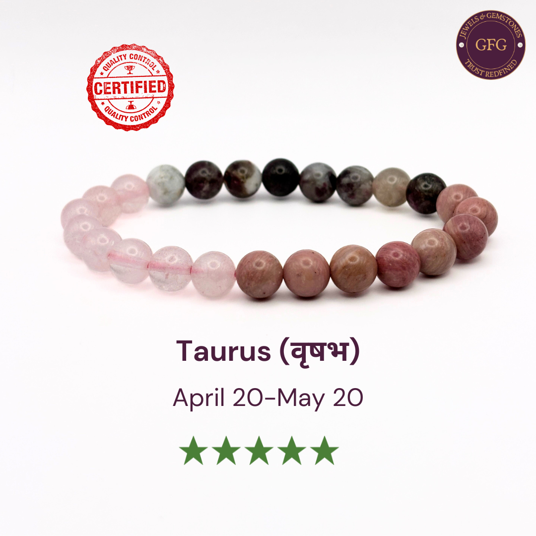 Taurus Zodiac Birthstone  Crystal Bracelet- 8 mm- Vrishabh Rashi Crystal Bracelet