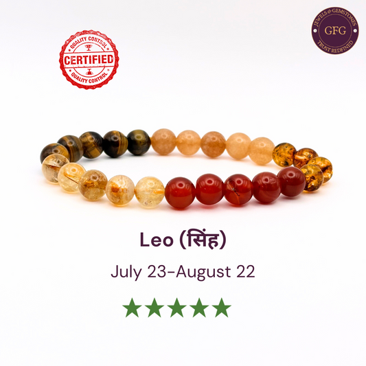 Leo Zodiac Birthstone Crystal Bracelet- 8 mm- Singh Rashi Crystal Bracelet