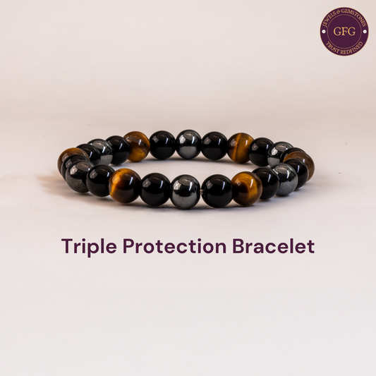 Triple Protection Bracelet - Tiger Eye, Hematite, Obsidian - 8mm