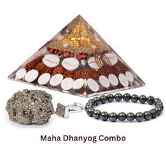 Maha Dhanyog Combo- Pyrite Bracelet, Ring & Geode with Laxmi Pyramid