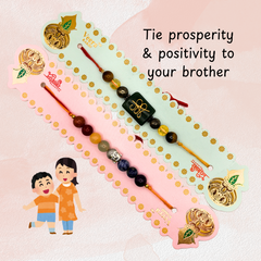 Seven Chakra & ZIbu Money Magnet Rectangle Rakhi | Roli Chawal & Sweet | 2 Rakhis