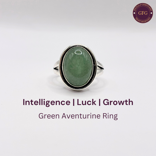 Adjustable Green Aventurine Oval German Silver Ring