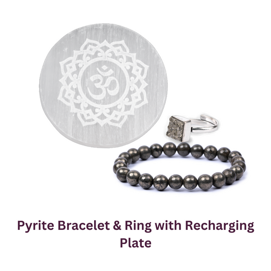Pyrite Bracelet & Ring with Recharging Plate