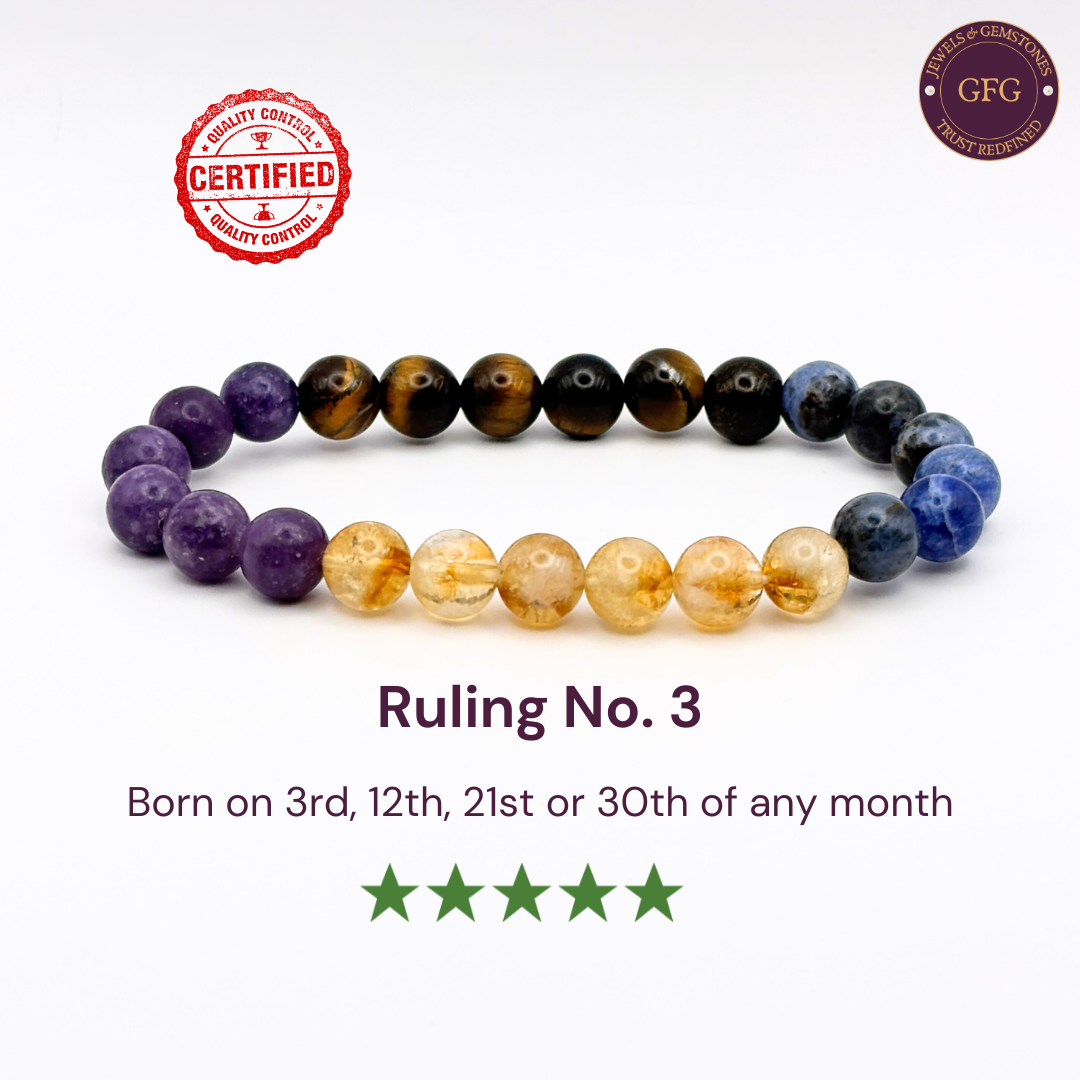 Ruling No. 3 Birthstone Crystal Bracelet- Healing Bracelet- Numerology Bracelet- 8 mm