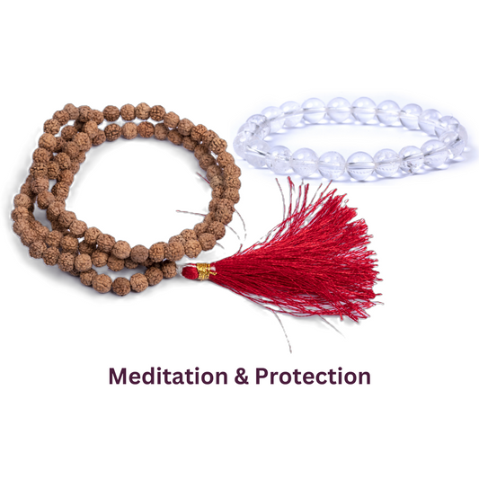 Rudraksh Mala & Clear quartz Bracelet - Meditation & Protection