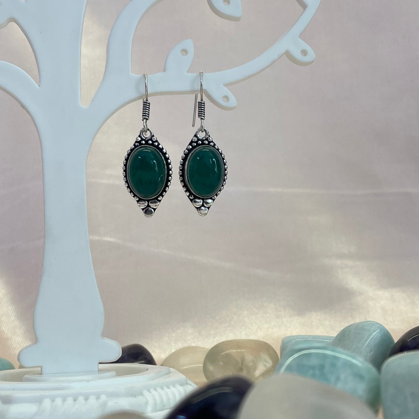 Green Chalcedony Teardrop Earrings