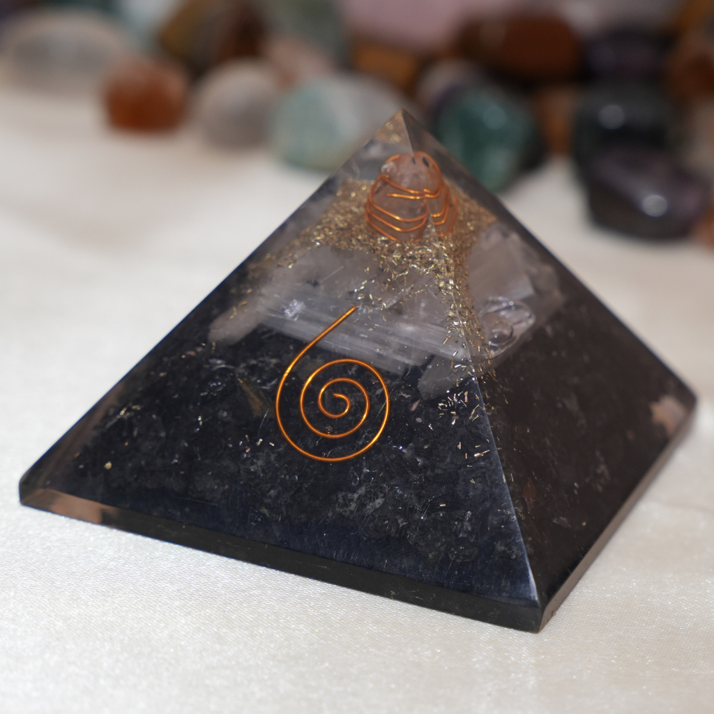 Selenite-Black Tourmaline Pyramid