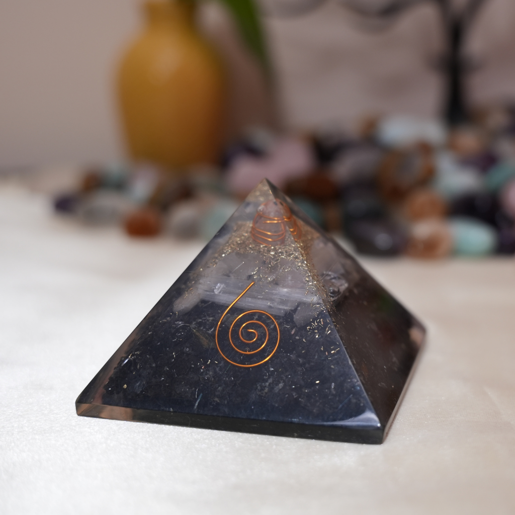 Selenite-Black Tourmaline Pyramid