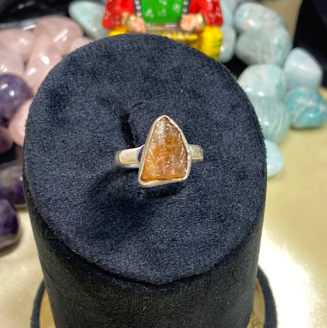 Adjustable Raw Citrine Ring Triangle - German Silver - Lab Tested