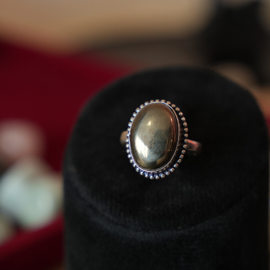 Pyrite Ring Original Natural Oval Polished Dotted Adjustable