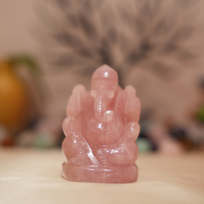 Rose Quartz Crystal Ganesha Idol / Murti - 250gm