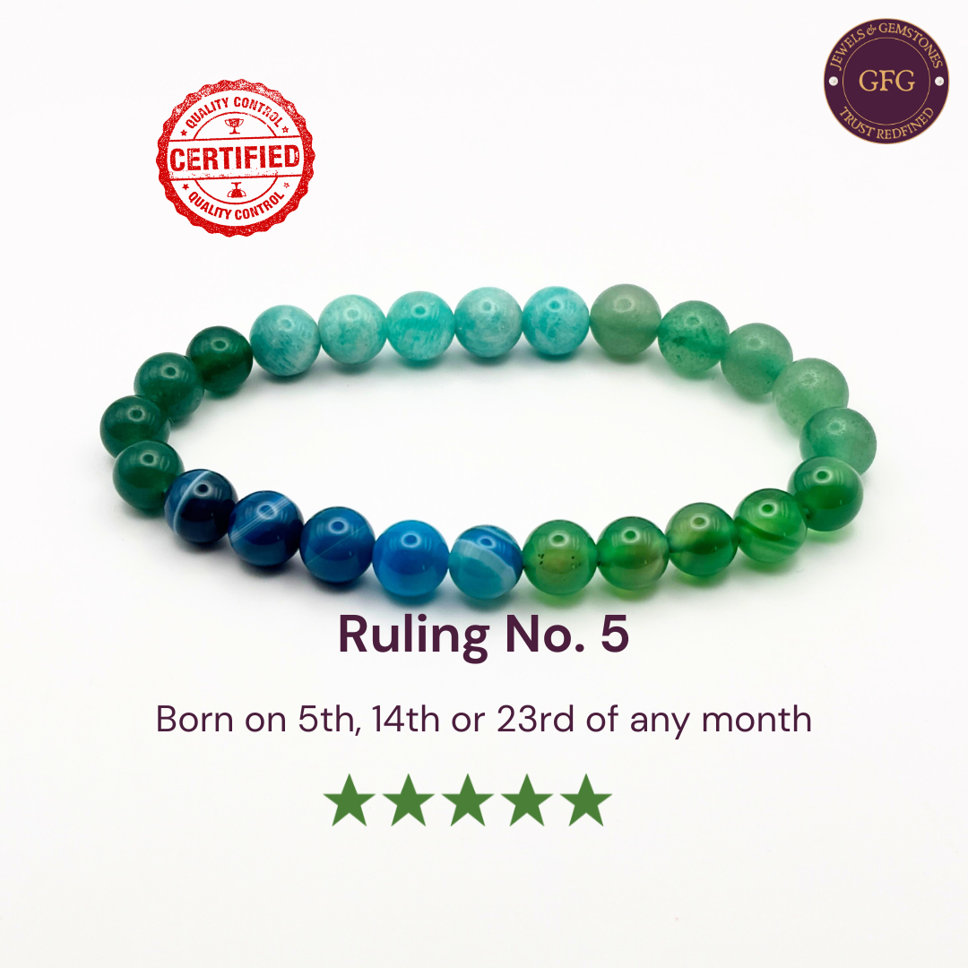 Ruling No. 5 Birthstone Crystal Bracelet- Healing Bracelet- Numerology Bracelet- 8 mm