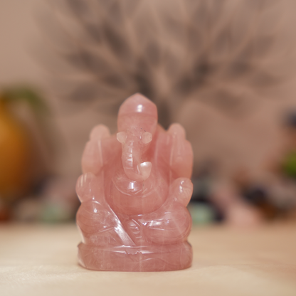 Rose Quartz Crystal Ganesha Idol / Murti - 232gm