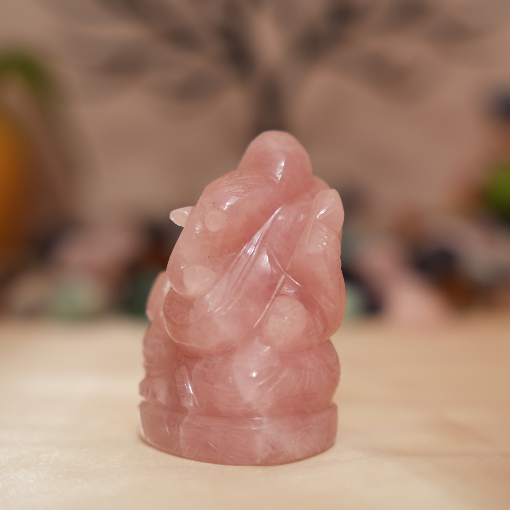 Rose Quartz Crystal Ganesha Idol / Murti - 232gm