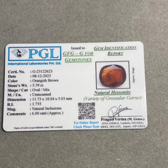 5.39 Carat Natural African Gomed Hessonite Lab Certified