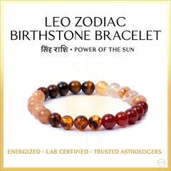 Leo Zodiac Birthstone Crystal Bracelet- 8 mm- Singh Rashi Crystal Bracelet