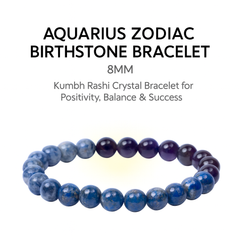 Aquarius Zodiac Birthstone Crystal Bracelet- 8 mm- Kumbh Rashi Crystal Bracelet