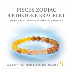 Pisces Zodiac Birthstone Crystal Bracelet- 8 mm- Meen Rashi Crystal Bracelet