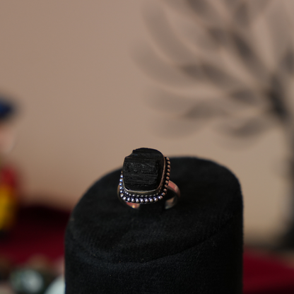 Black Tourmaline Ring - Protection & Stability - Adjustable - Lab Tested