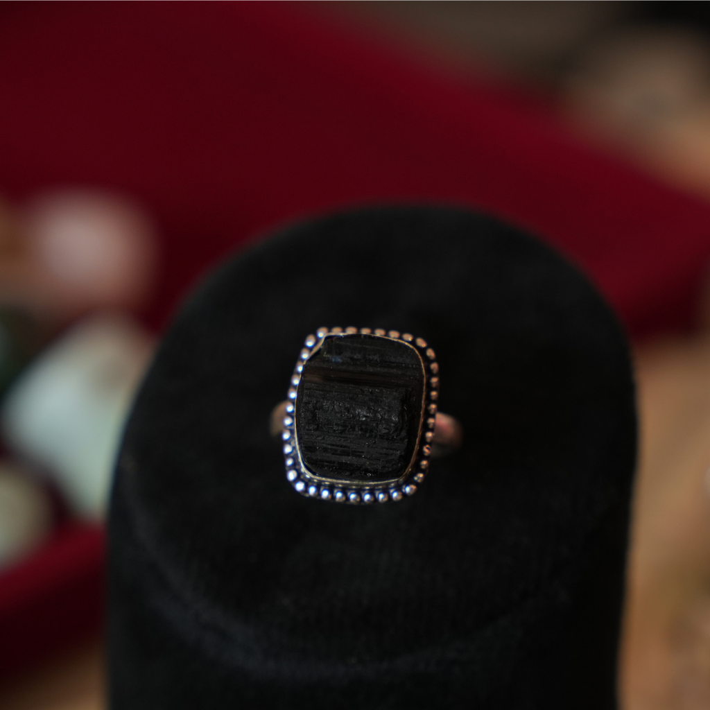 Black Tourmaline Ring - Protection & Stability - Adjustable - Lab Tested