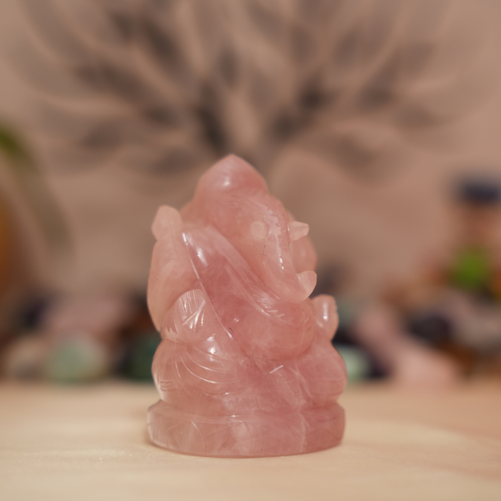 Rose Quartz Crystal Ganesha Idol / Murti - 250gm