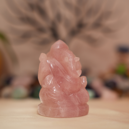 Rose Quartz Crystal Ganesha Idol / Murti - 250gm