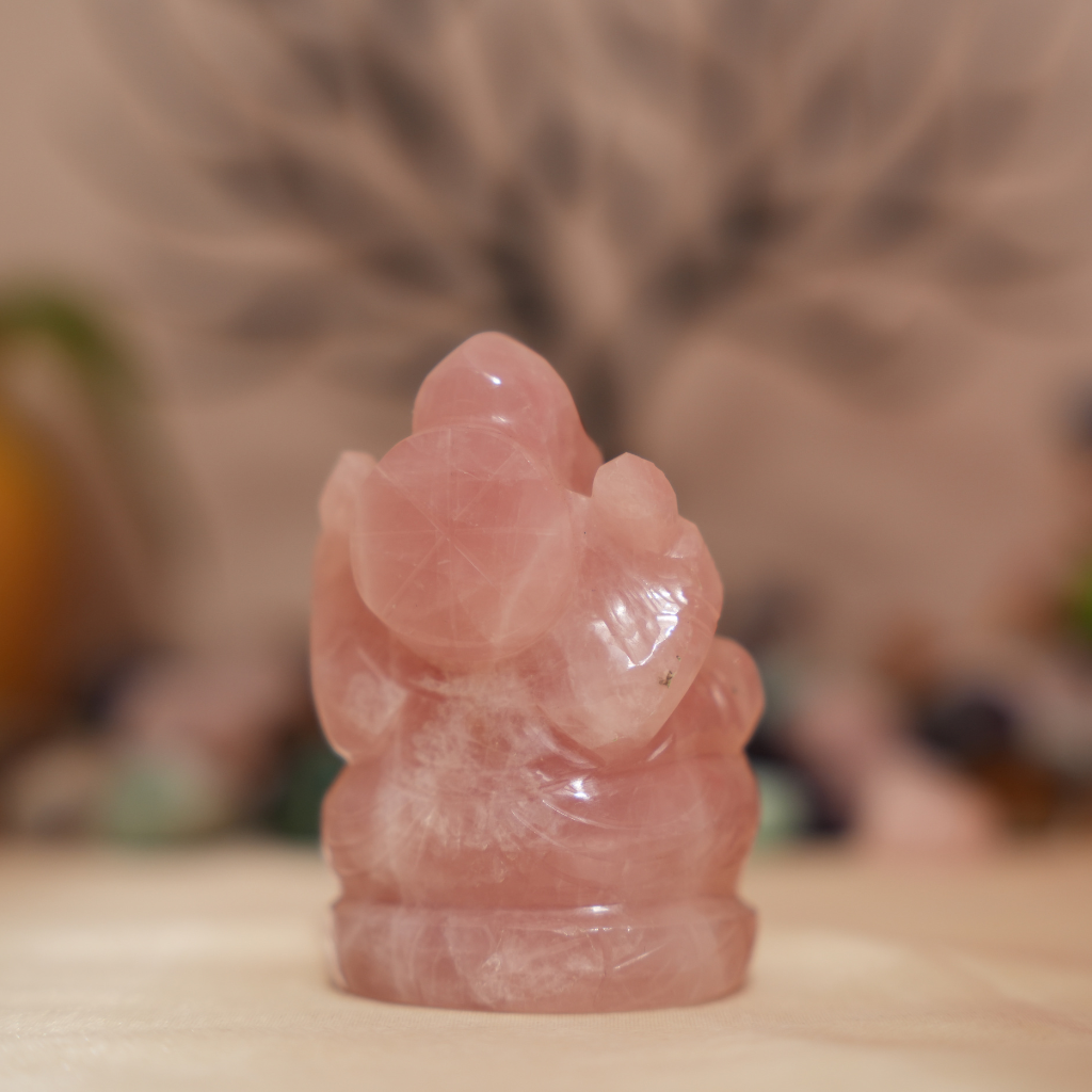 Rose Quartz Crystal Ganesha Idol / Murti - 250gm