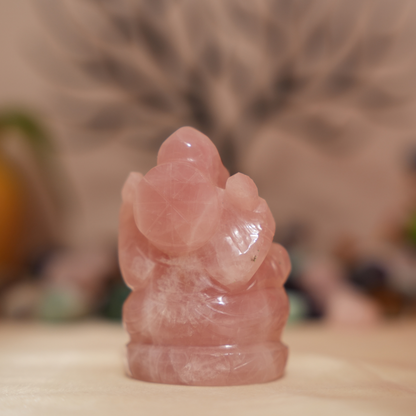 Rose Quartz Crystal Ganesha Idol / Murti - 232gm