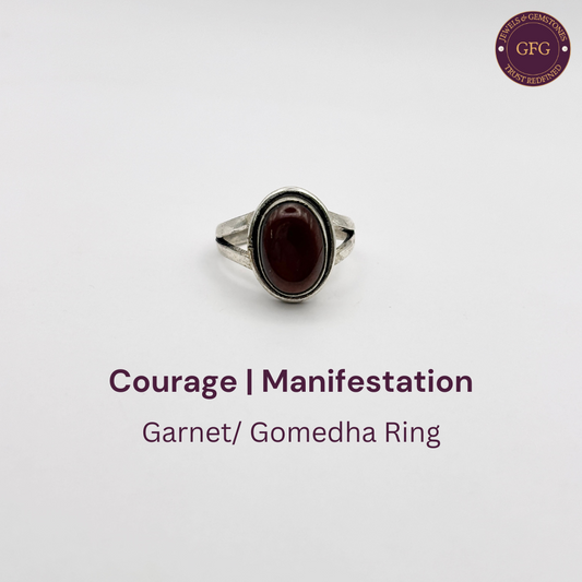 Natural Gomed/Garnet/Hessonite German Silver Ring