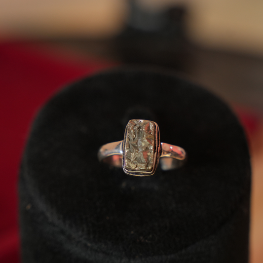 Pyrite Ring Original Natural Rectangle Plain Adjustable