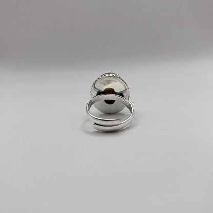 Adjustable Sulemani Aqeeq (Hakik) Oval Dotted German Silver Ring- SA 09