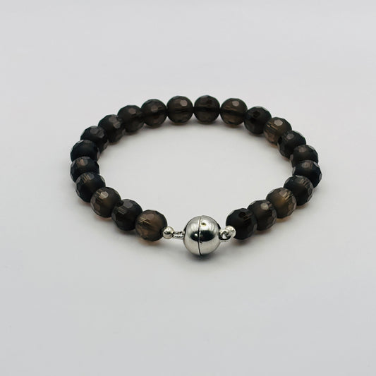 Stability & Grounding Bracelet - Magnetic Emclosure Smoky Quartz Bracelet - 8mm