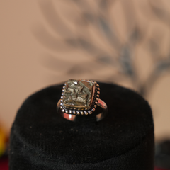 Pyrite Ring Original Natural Square Dotted Adjustable