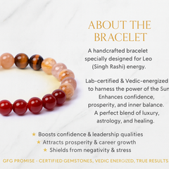 Leo Zodiac Birthstone Crystal Bracelet- 8 mm- Singh Rashi Crystal Bracelet
