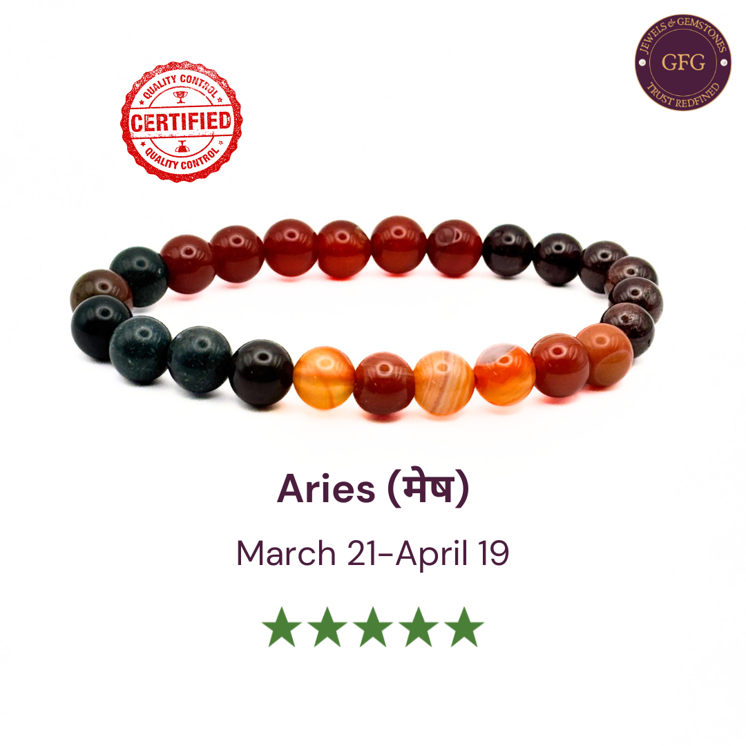 Aries Zodiac Birthstone Crystal Bracelet- 8 mm- Mesh Rashi Crystal Bracelet