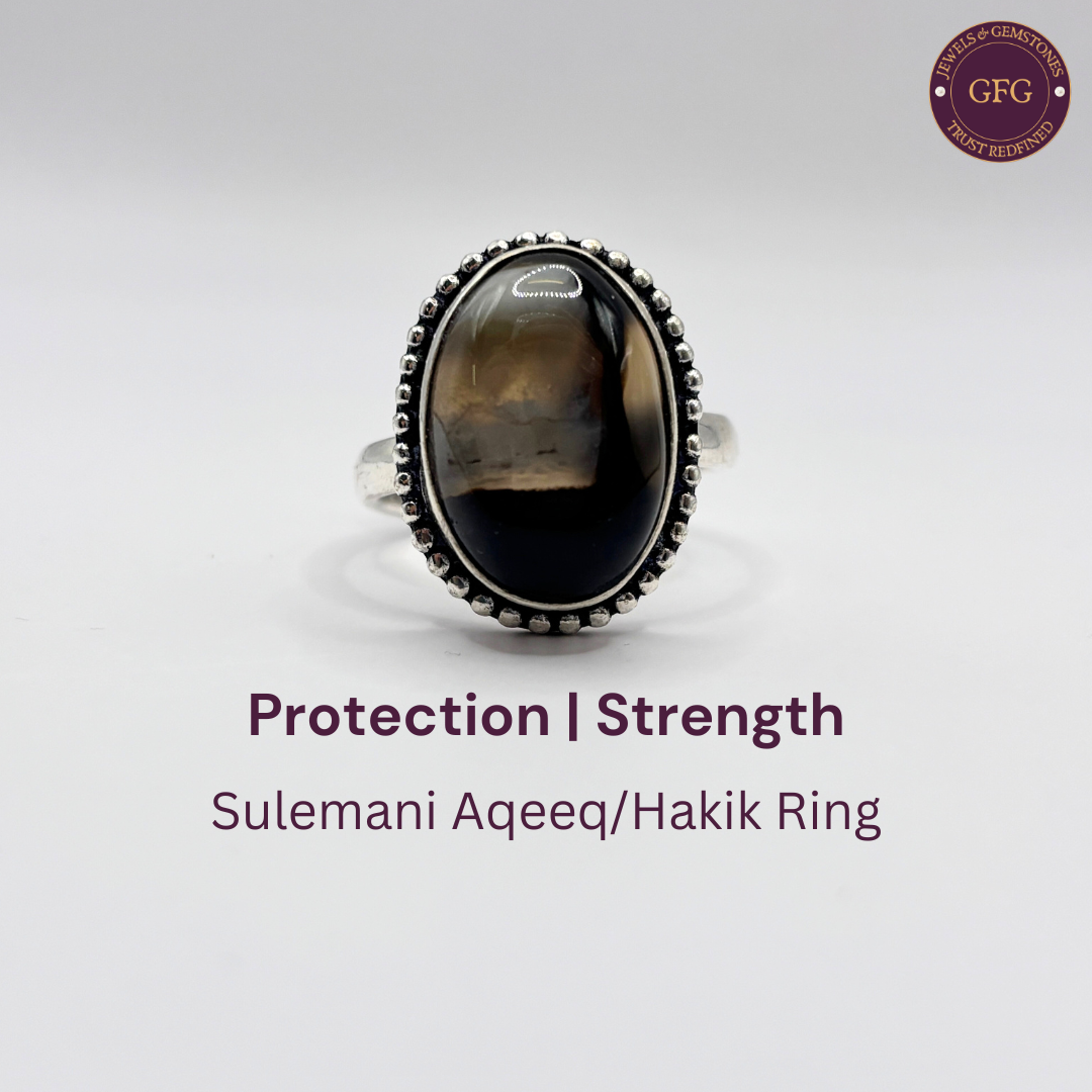 Adjustable Sulemani Aqeeq (Hakik) Oval Dotted German Silver Ring- SA 10