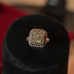 Pyrite Ring Original Natural Square Dotted Adjustable