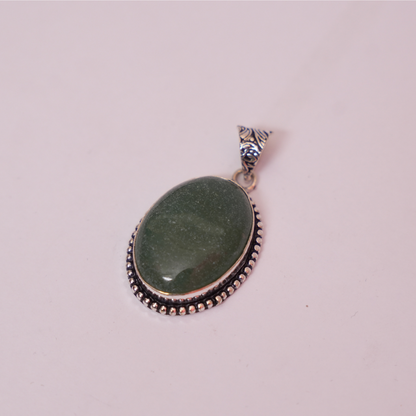 Jade Pendant- Oval Shape- Dotted Border