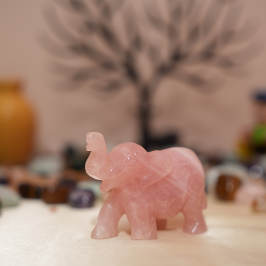 Rose Quartz Crystal Elephant Idol Murti - 198gm