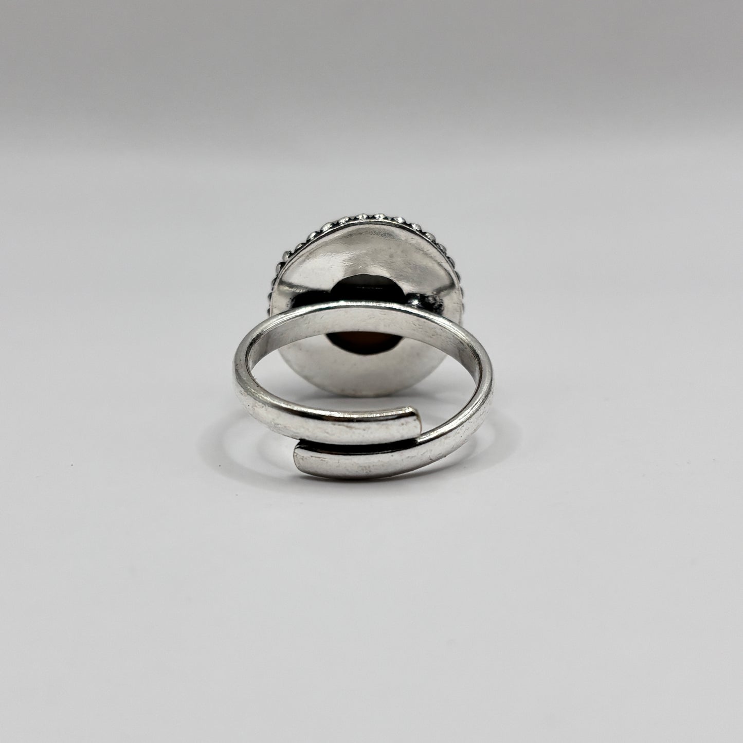 Adjustable Sulemani Aqeeq (Hakik) Oval Dotted German Silver Ring- SA 07