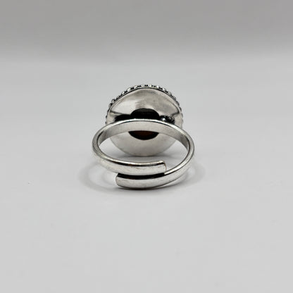 Adjustable Sulemani Aqeeq (Hakik) Oval Dotted German Silver Ring- SA 07