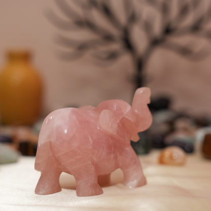 Rose Quartz Crystal Elephant Idol Murti - 198gm