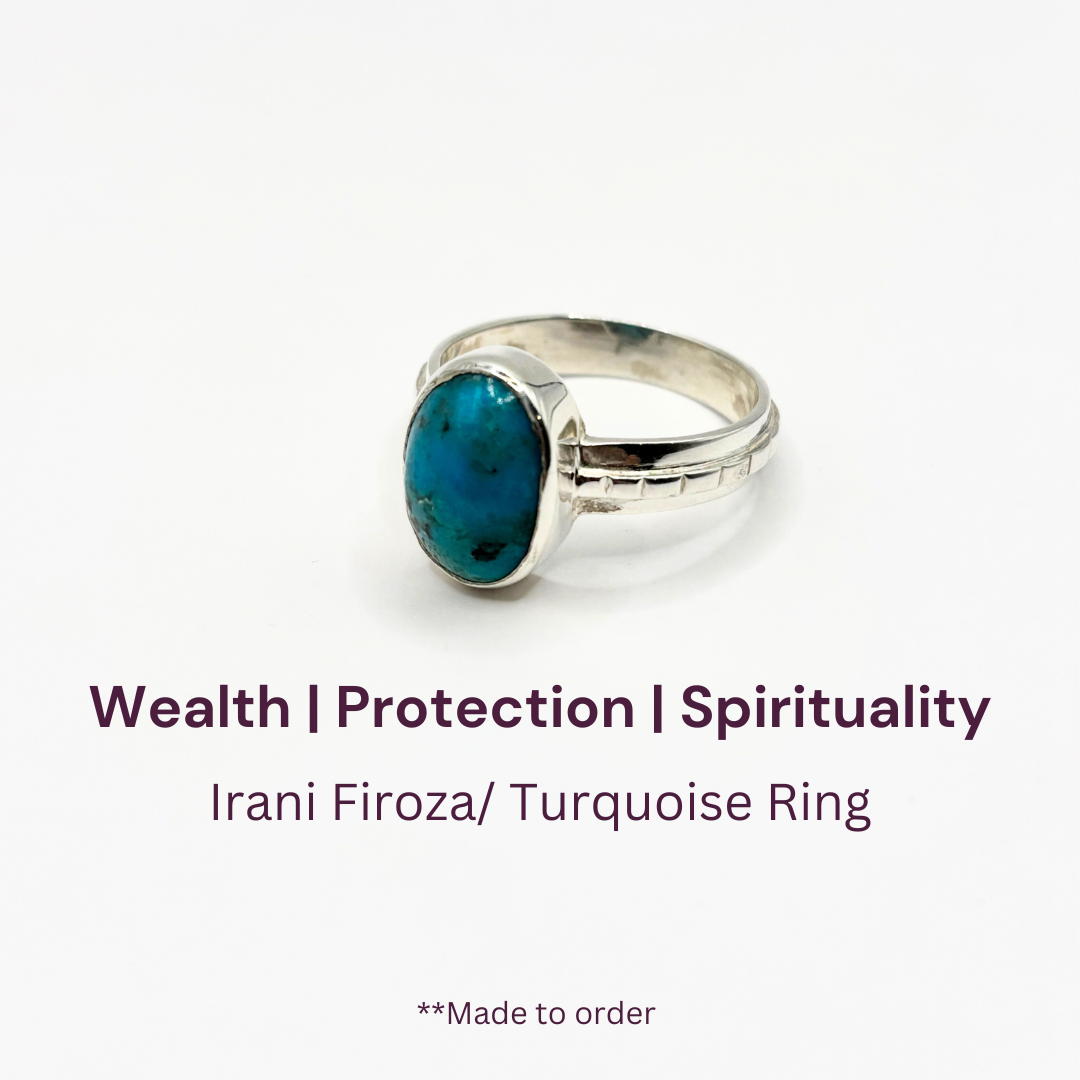 Irani Firoza Ring (Turquoise) 7 Carat - 925 Pure Silver Ring - Natural Stone - Lab Tested & Certified