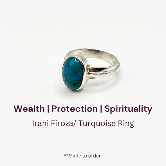 Irani Firoza Ring (Turquoise) 7 Carat - 925 Pure Silver Ring - Natural Stone - Lab Tested & Certified