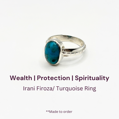 Irani Firoza Ring (Turquoise) 7 Carat - 925 Pure Silver Ring - Natural Stone - Lab Tested & Certified